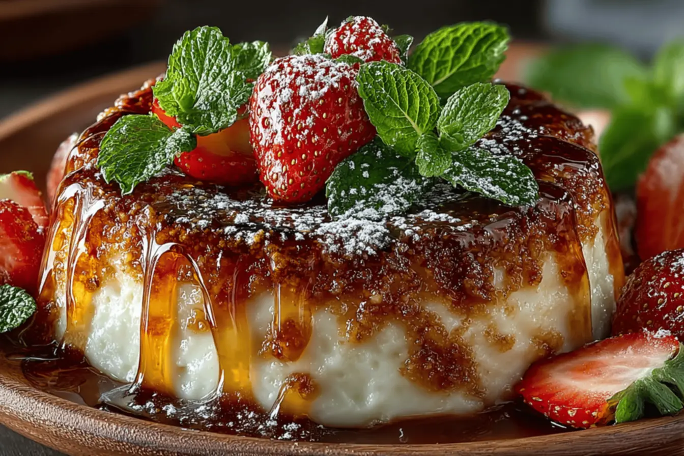 Caramelo dourado e uniforme espalhado na forma do pudim.