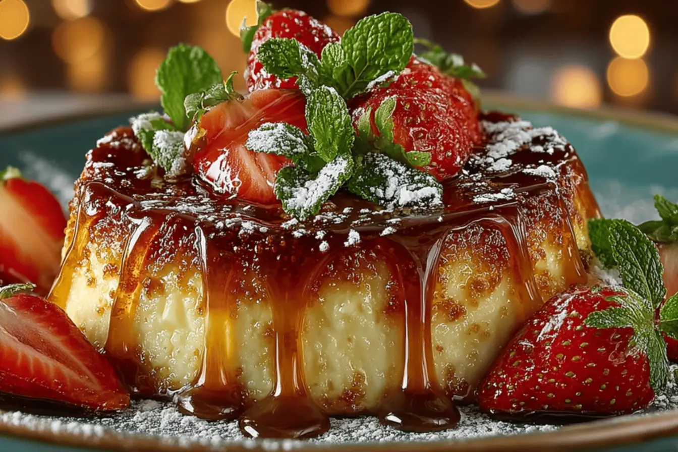 Pudim pronto e resfriando, aguardando o momento de desenformar.