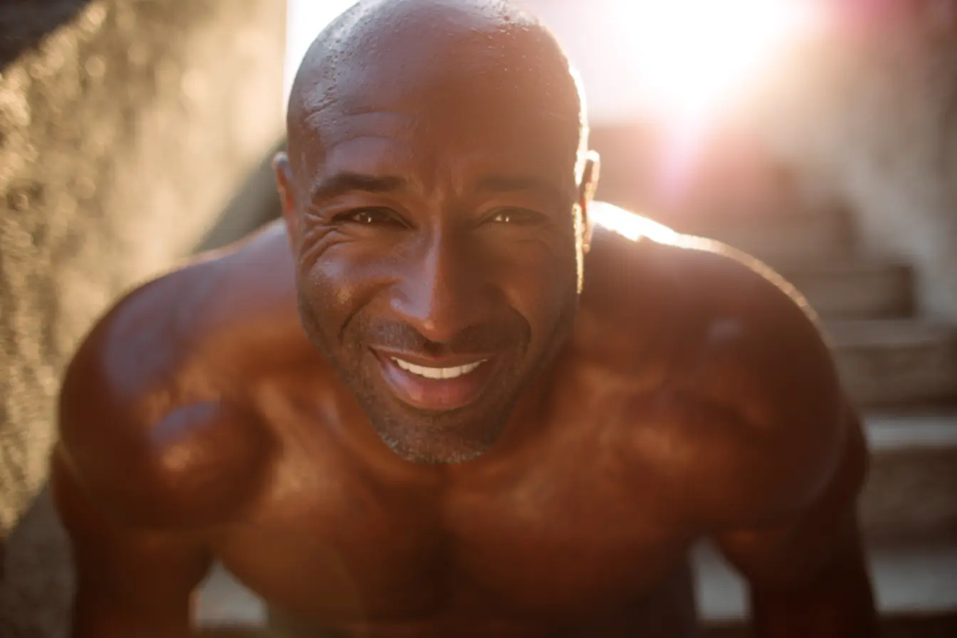 Casal feliz e ativo após os 40 anos, demonstrando energia e vitalidade em atividades do dia a dia