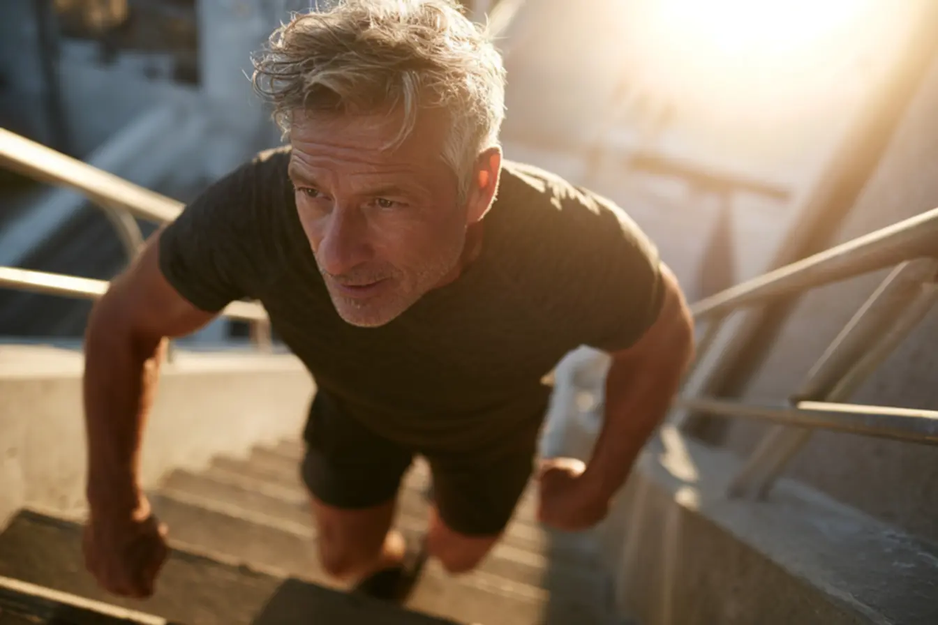 Idosa fazendo exercícios leves com elástico de resistência, ilustrando a importância da força muscular e autonomia na terceira idade