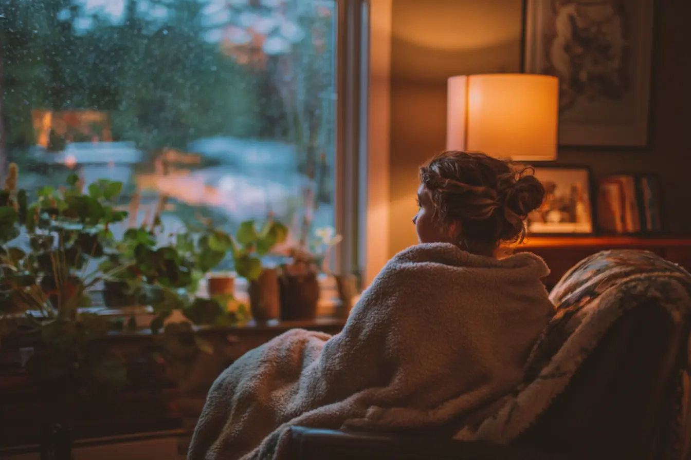 Mesa de trabalho organizada com fones de ouvido e notebook, utilizando sons de água para aumentar a concentração e produtividade em dias secos