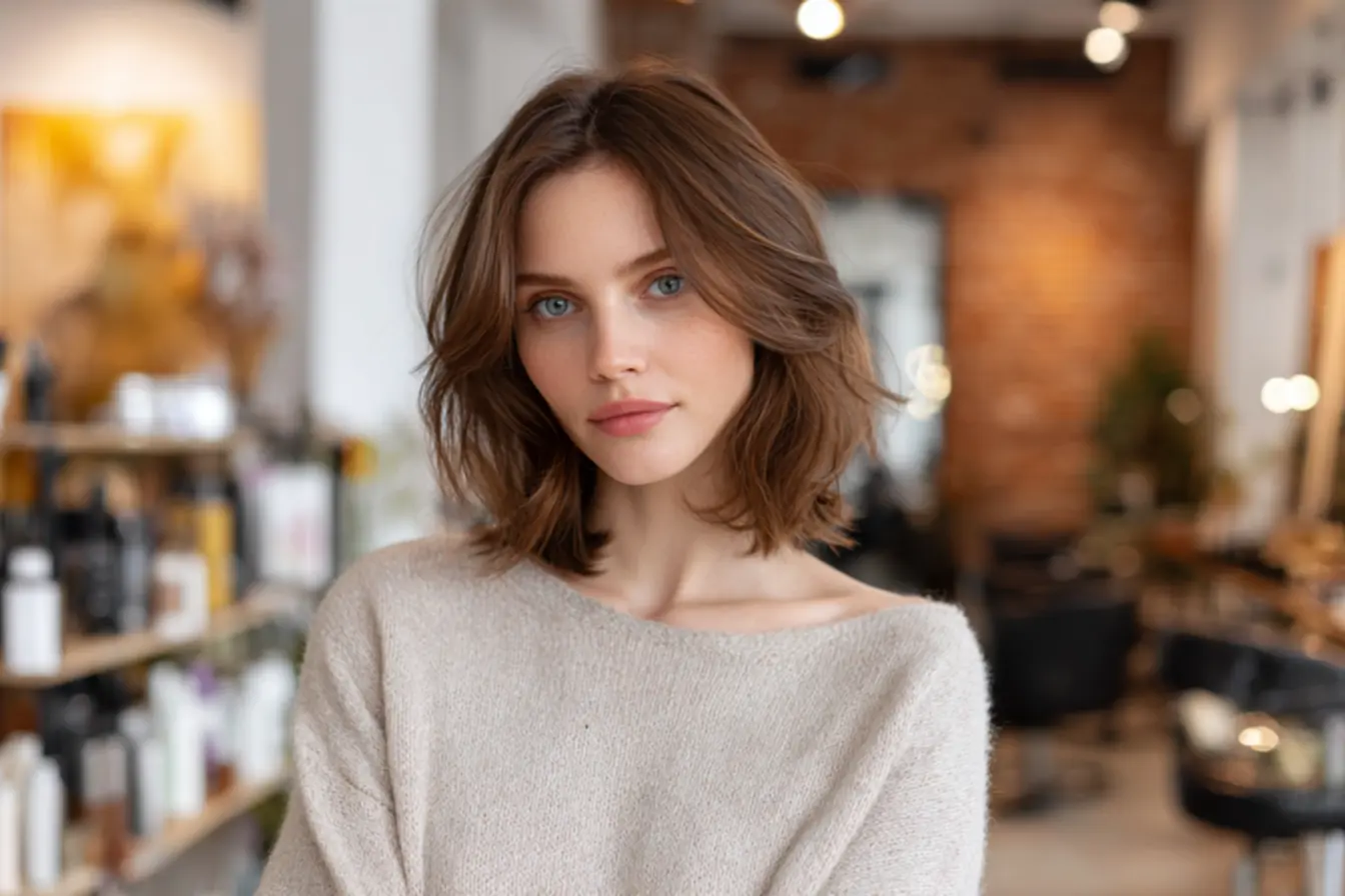 Princípios de cortes de cabelo que afinam rosto redondo com linhas diagonais e laterais controladas