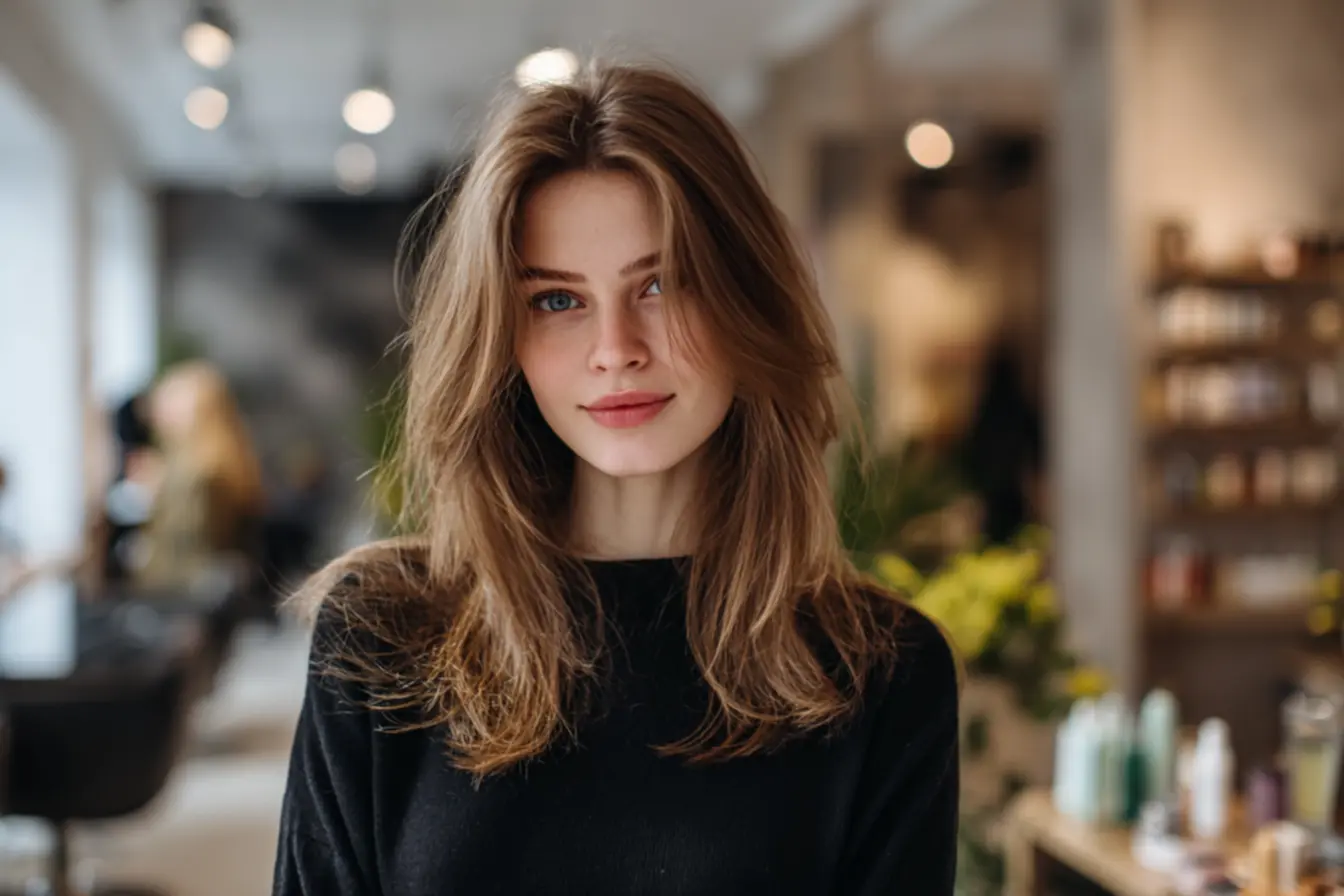 Corte de cabelo feminino para afinar rosto redondo com efeito alongado