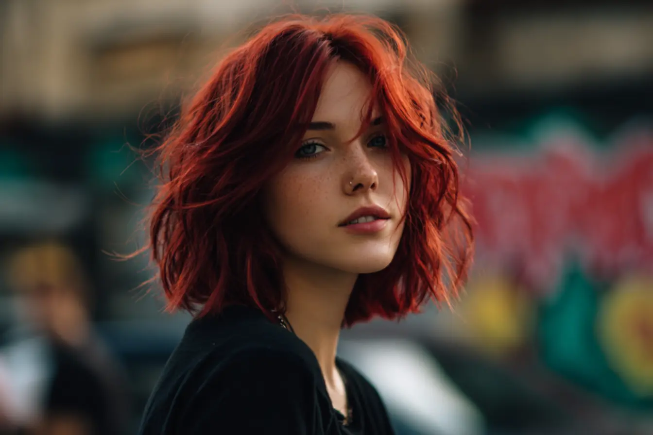 Cabelo vermelho bloco de palco inspirado em idols de K-pop