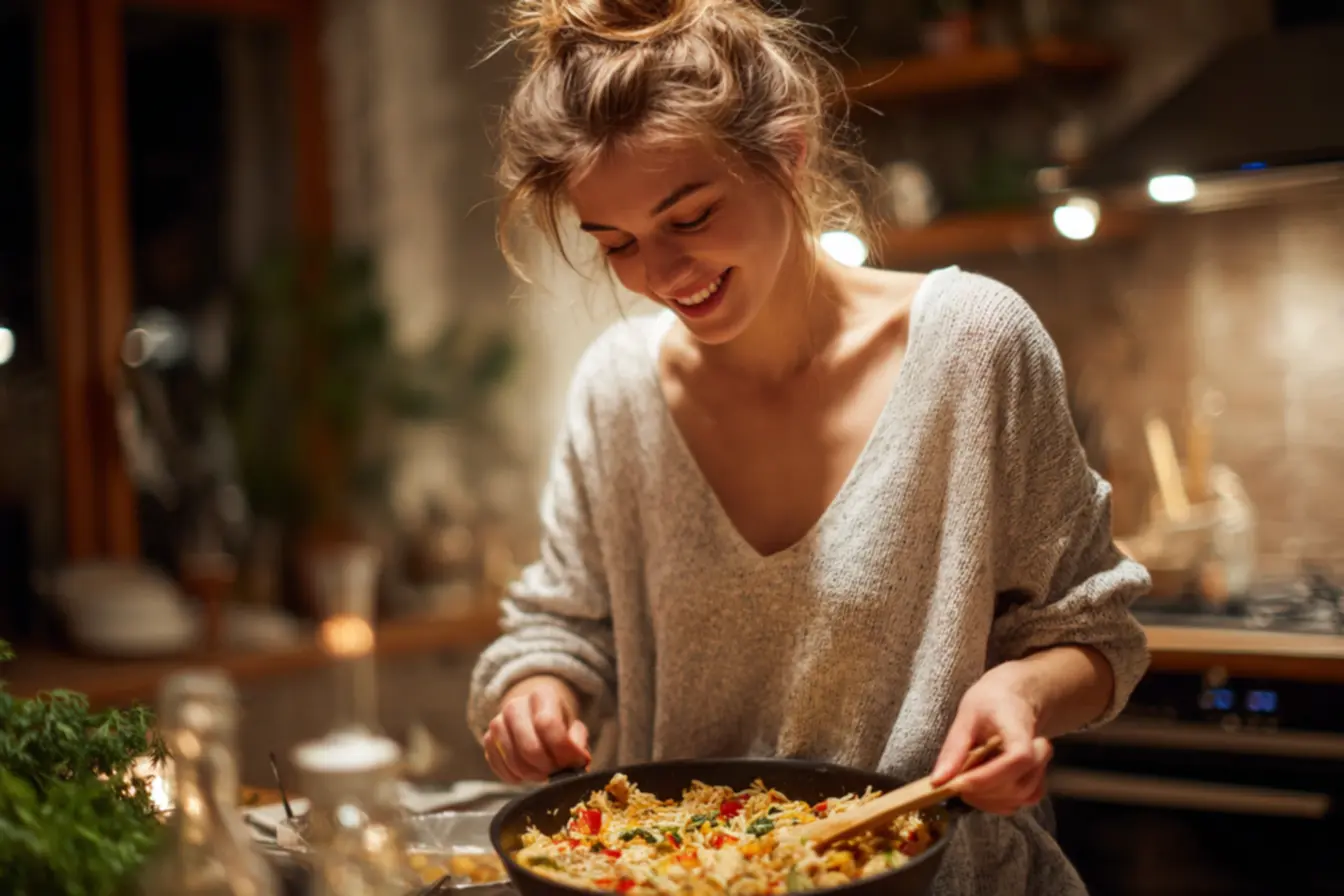 Refratário com arroz de forno cremoso coberto com queijo derretido