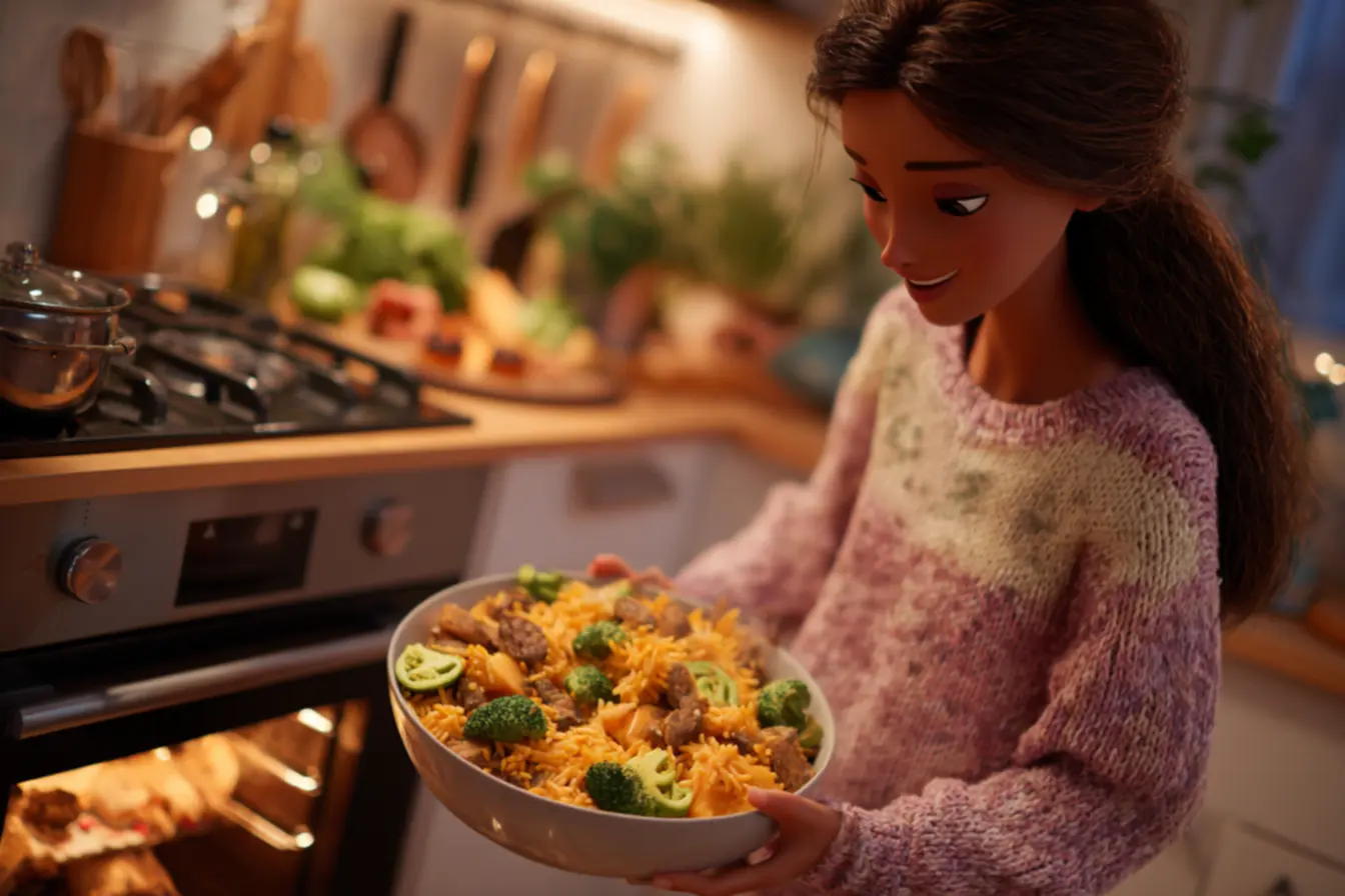 Arroz de forno cremoso gratinado aproveitando sobras de arroz e carnes