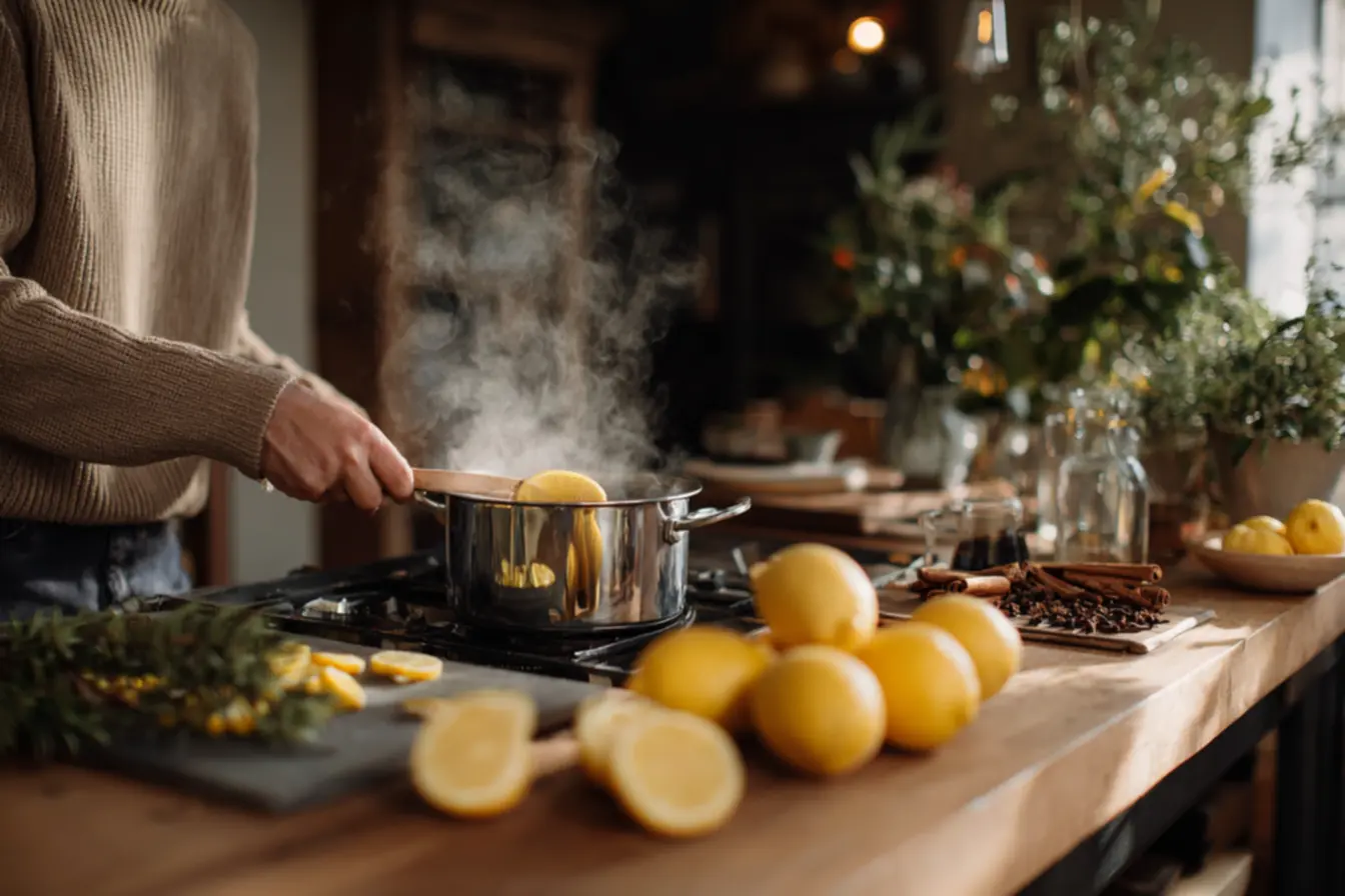 Recipientes com mistura de limão e cravo distribuídos pela casa