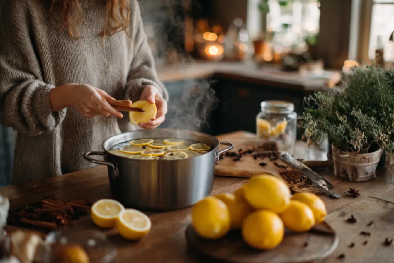 Panela com limão e cravo-da-índia fervendo para perfumar a casa naturalmente