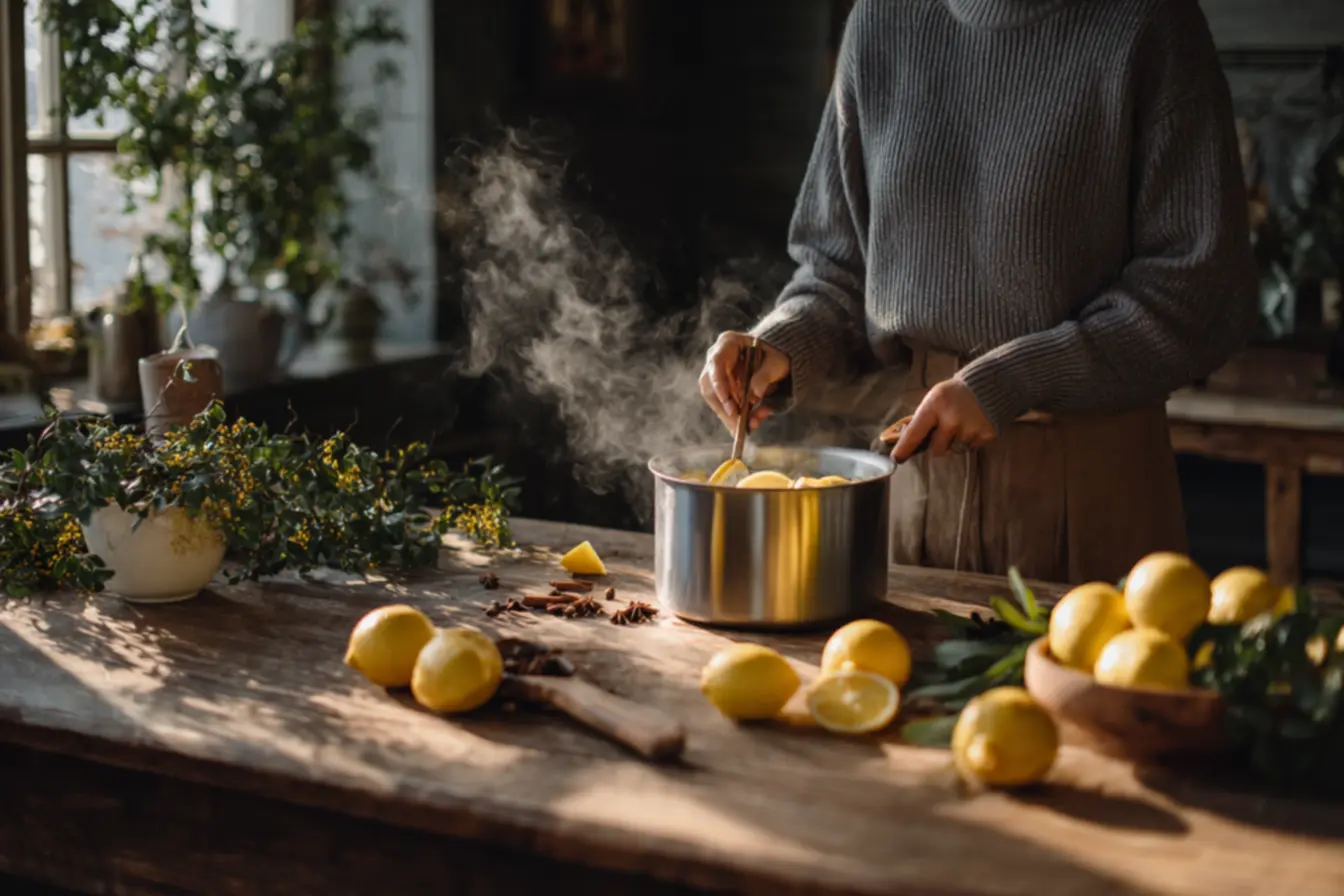 Rodelas de limão sendo preparadas para aromatizar o ambiente