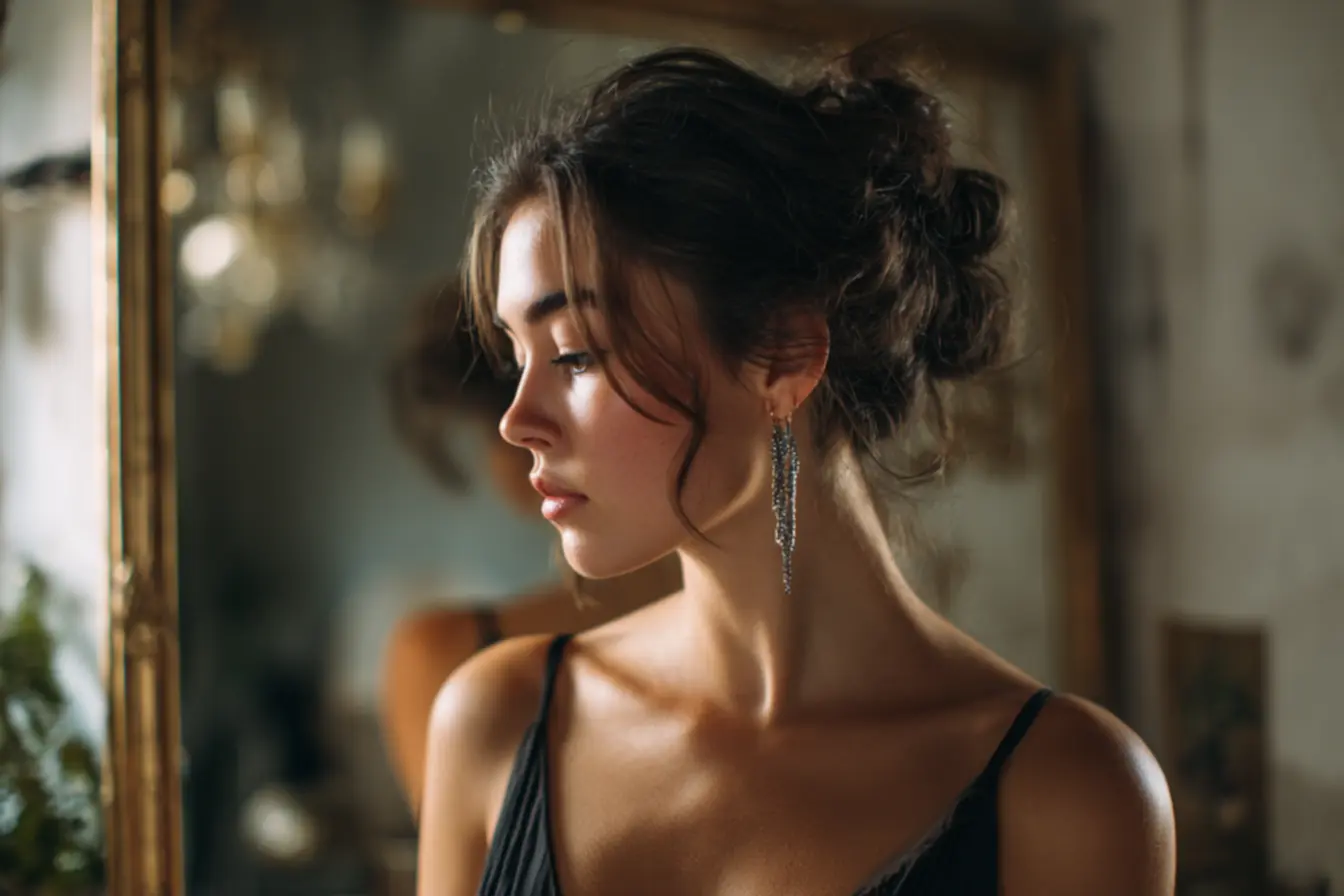 Variedade de brincos geométricos e em formato de gota, ideais para alongar o rosto e complementar diferentes estilos