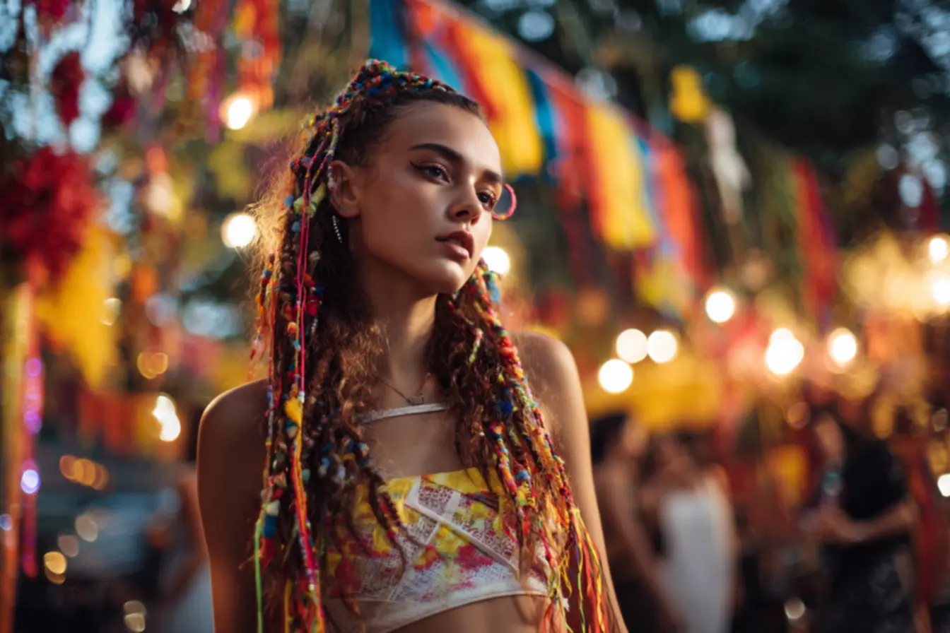 Detalhe de tererê com miçangas coloridas e trança