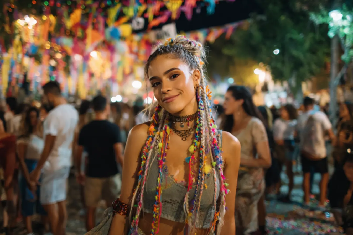 Penteado com tererês coloridos em cabelo semi-preso