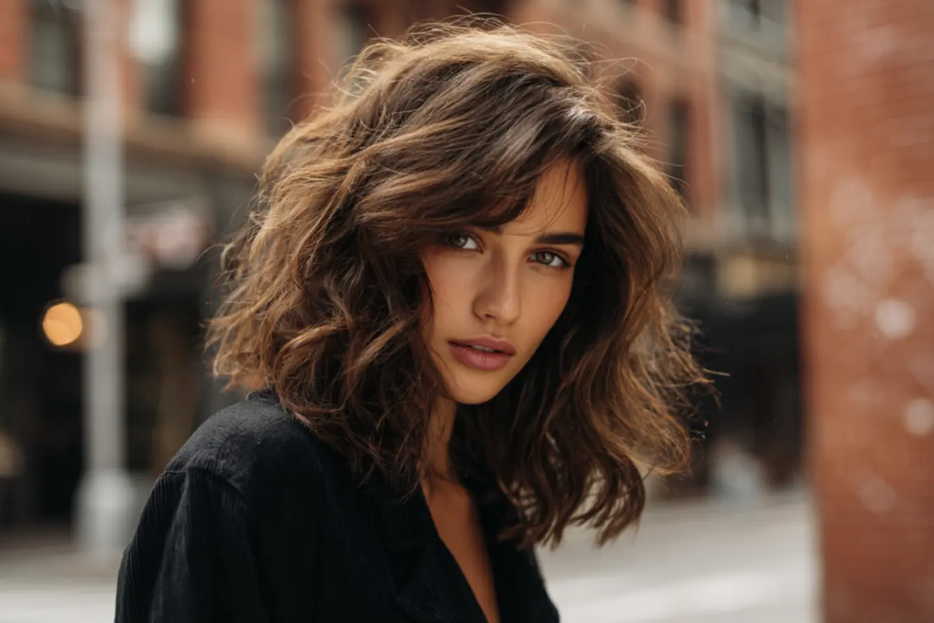 Corte médio feminino moderno com movimento e textura em 2026