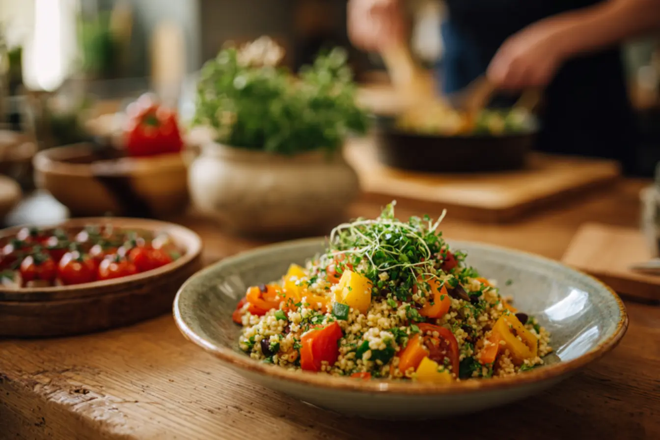 Salada de triguilho clássica com muitas ervas frescas e toque cítrico