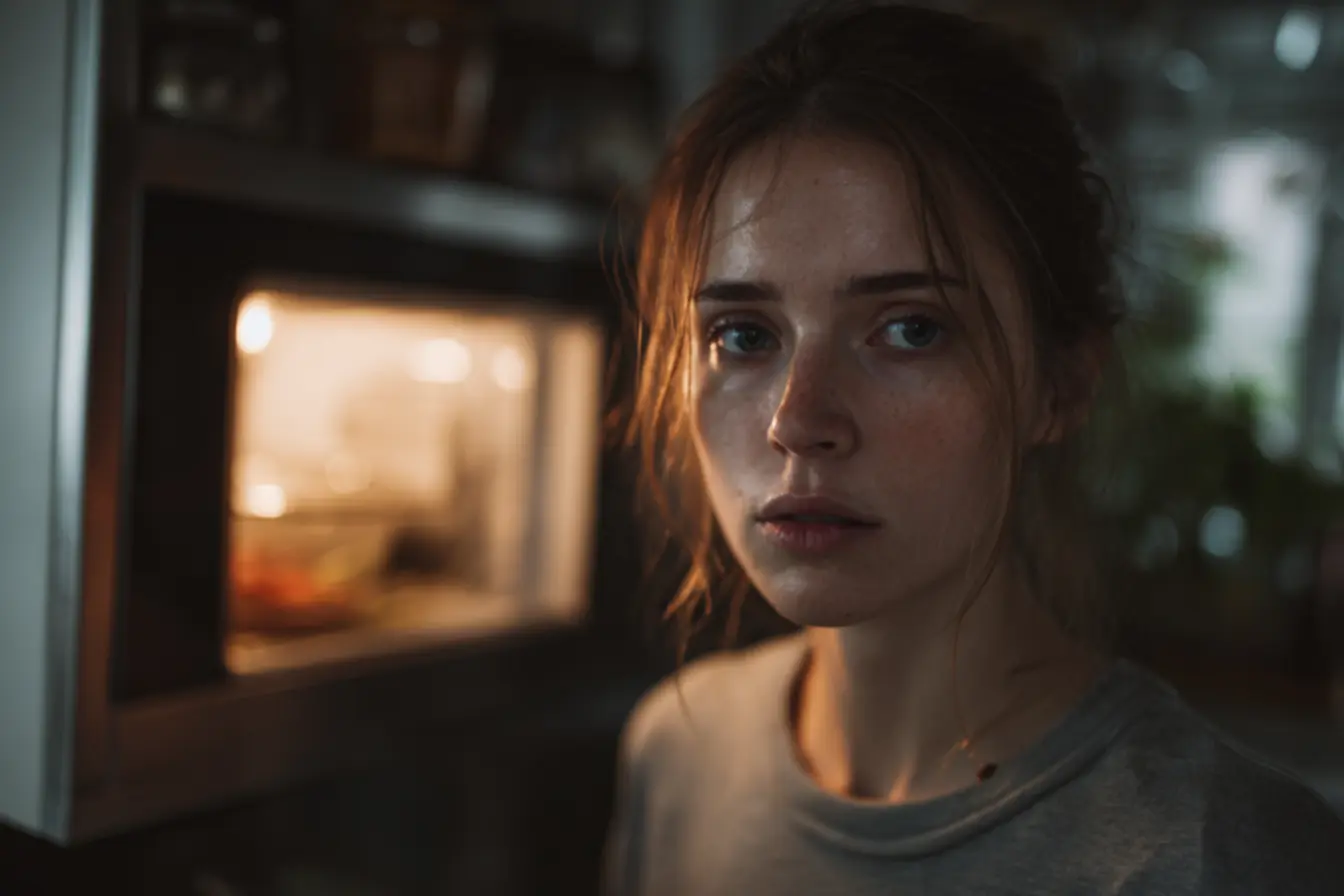 Micro-ondas com prato giratório com dificuldade, comida aquecendo de forma desigual