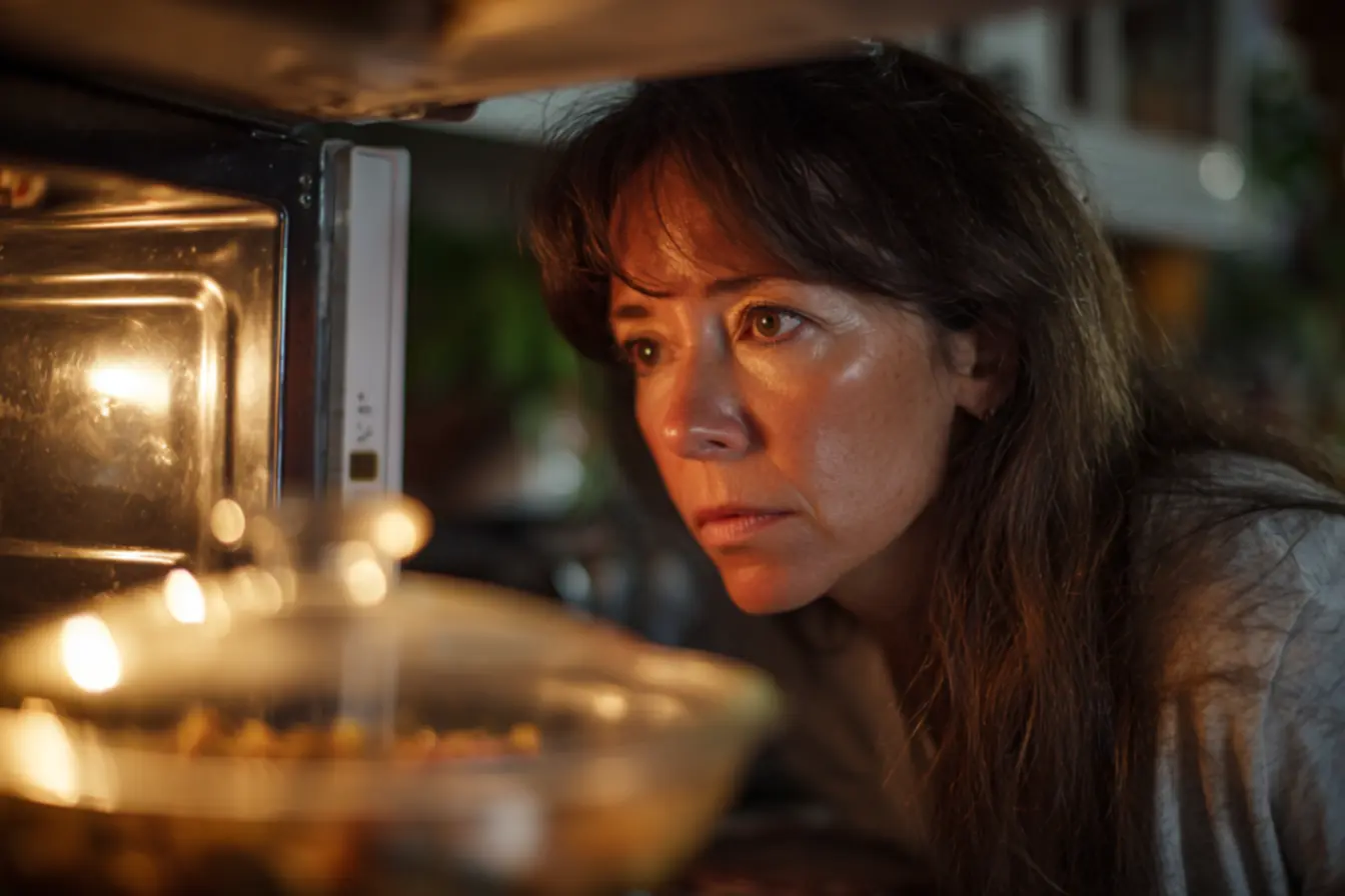 Lasanha familiar em travessa pesada no micro-ondas, sobrecarregando o motor