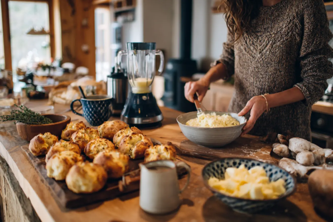 massa de pão de queijo no liquidificador com textura cremosa pronta para ir ao forno