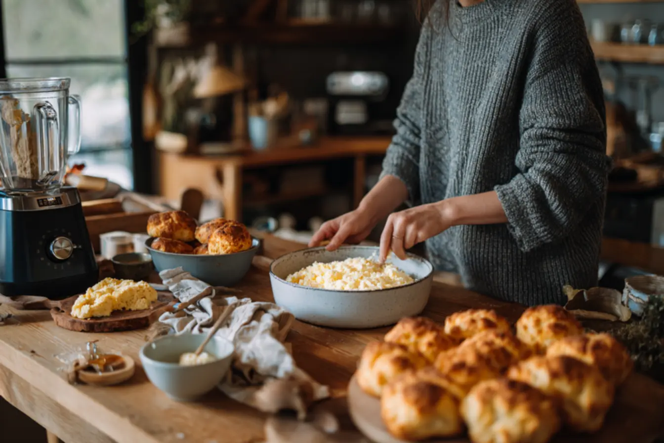 passo a passo da massa de pão de queijo sendo batida no liquidificador