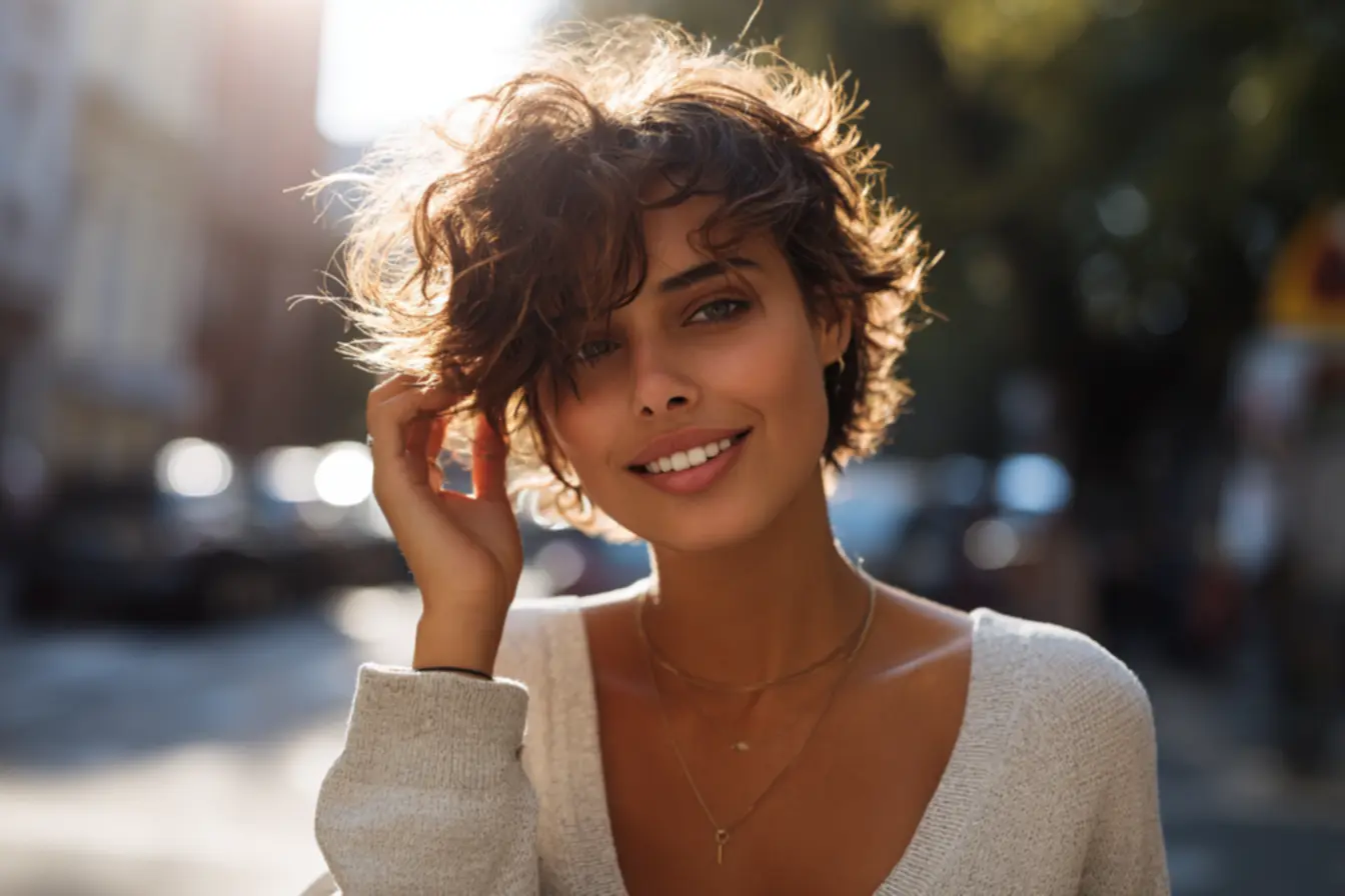 Short bob ondulado com pontas desfiadas e acabamento moderno