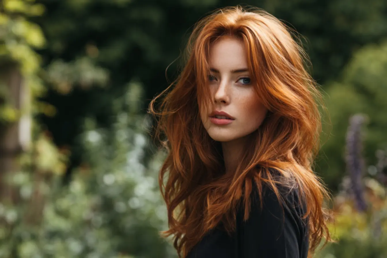 Cabelos vermelhos vibrantes com brilho intenso após rotina de cuidados especiais