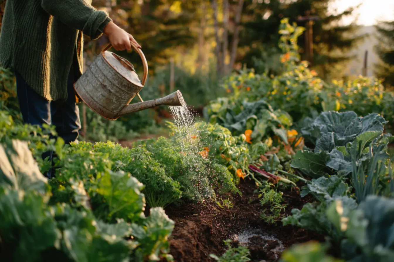Mãos verificando a umidade do solo em uma horta caseira, essencial para uma irrigação eficaz