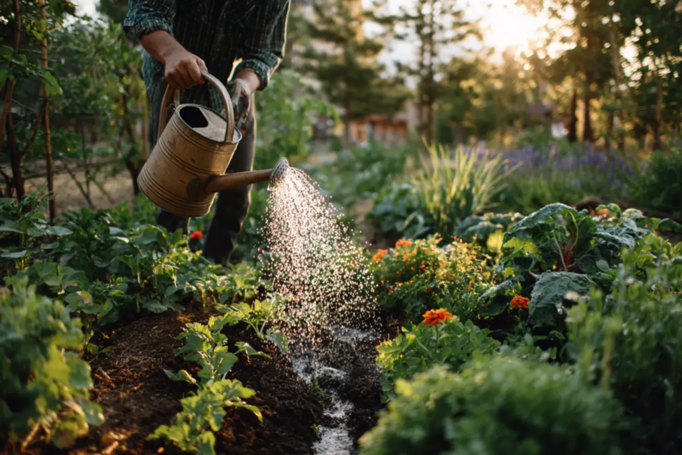Sistema de irrigação por gotejamento fornecendo água diretamente às raízes de hortaliças