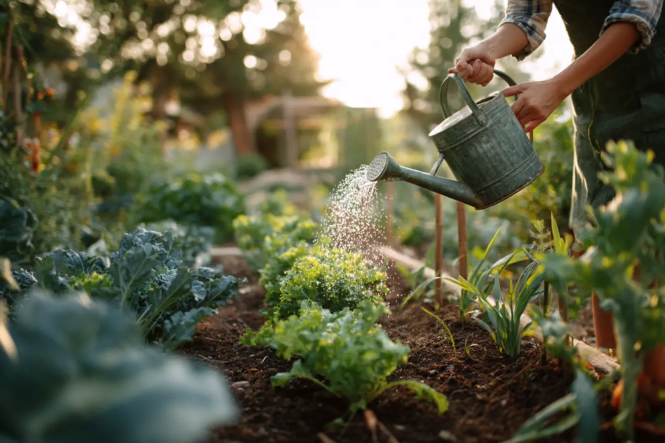 Hortaliças saudáveis e vibrantes recebendo a irrigação correta para um crescimento otimizado em 2026