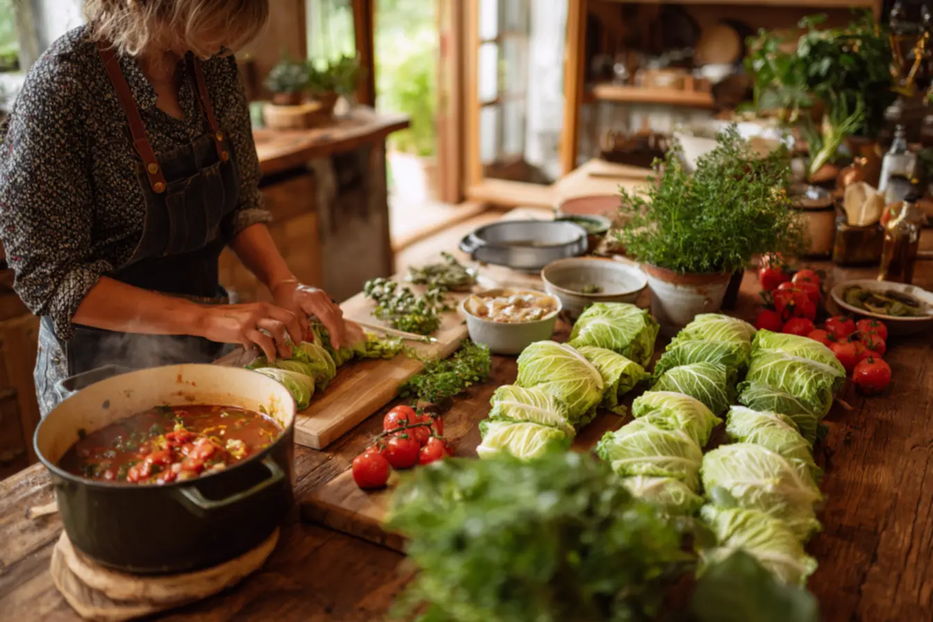 Recheio de carne moída e arroz cru temperado para charuto de repolho