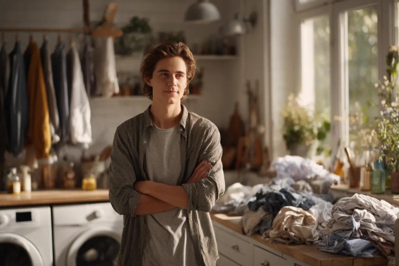 Roupas na máquina de lavar com foco em como tirar cheiro de suor com produtos caseiros