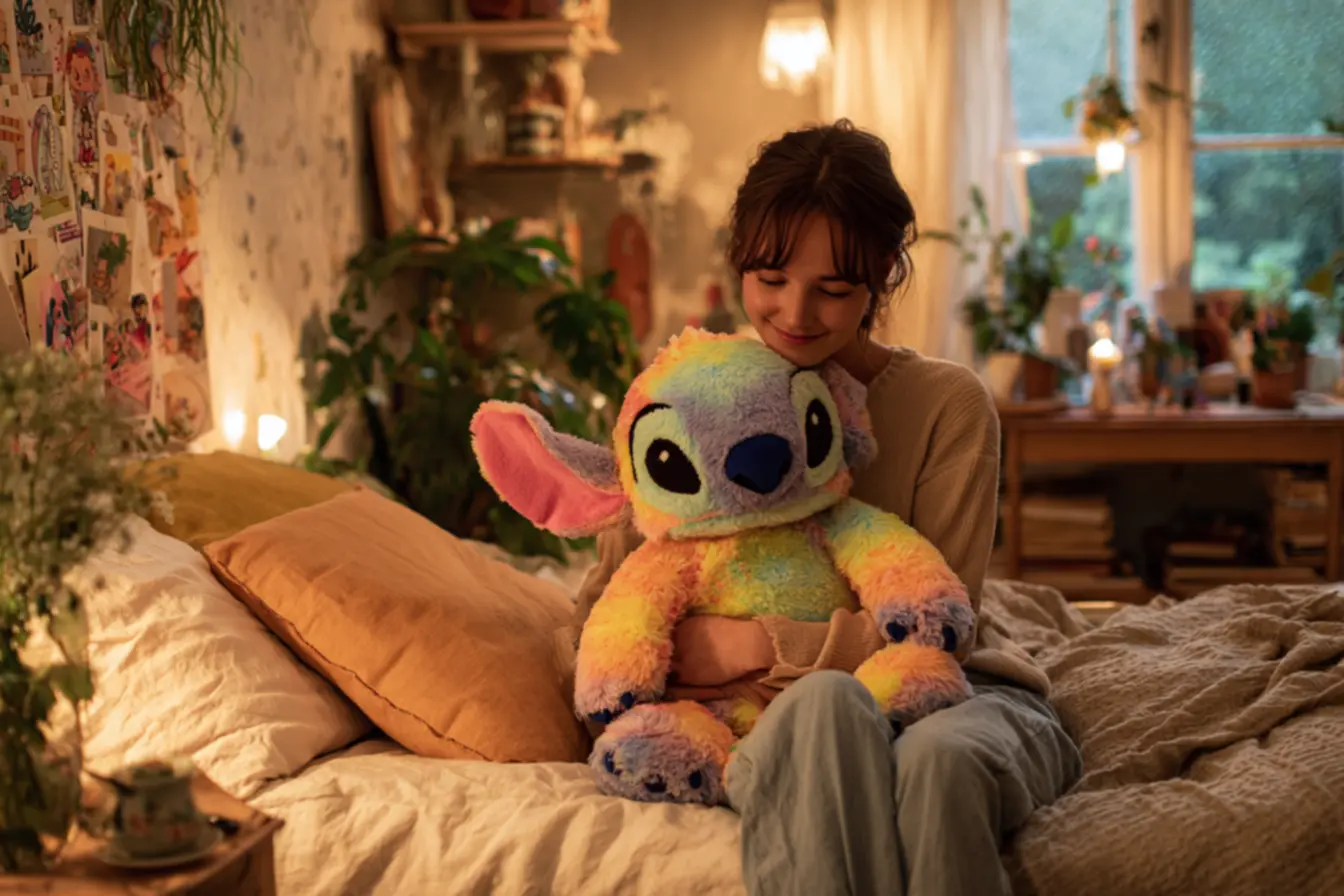 Tabela ilustrativa com tamanhos de pelúcia Stitch para diferentes usos