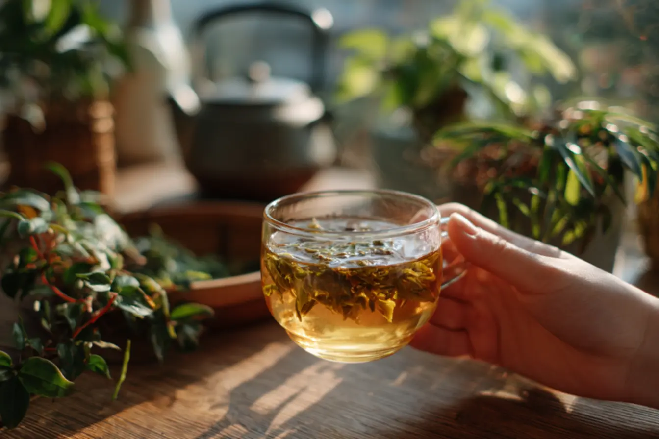 Película brilhante na superfície do chá causada por polifenóis e minerais da água