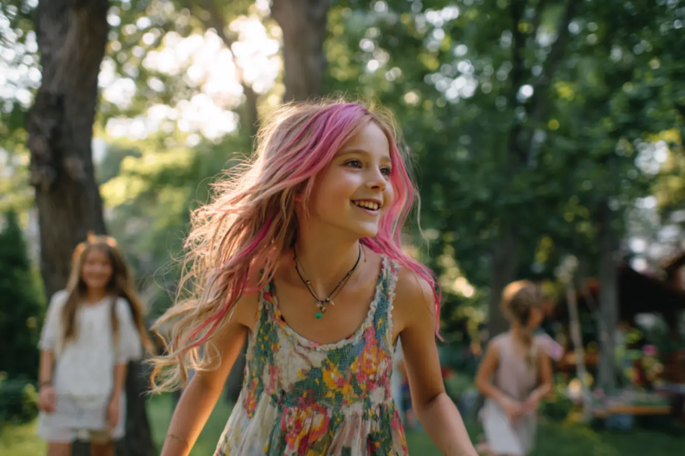 Cabelo rosa colorido em crianças
