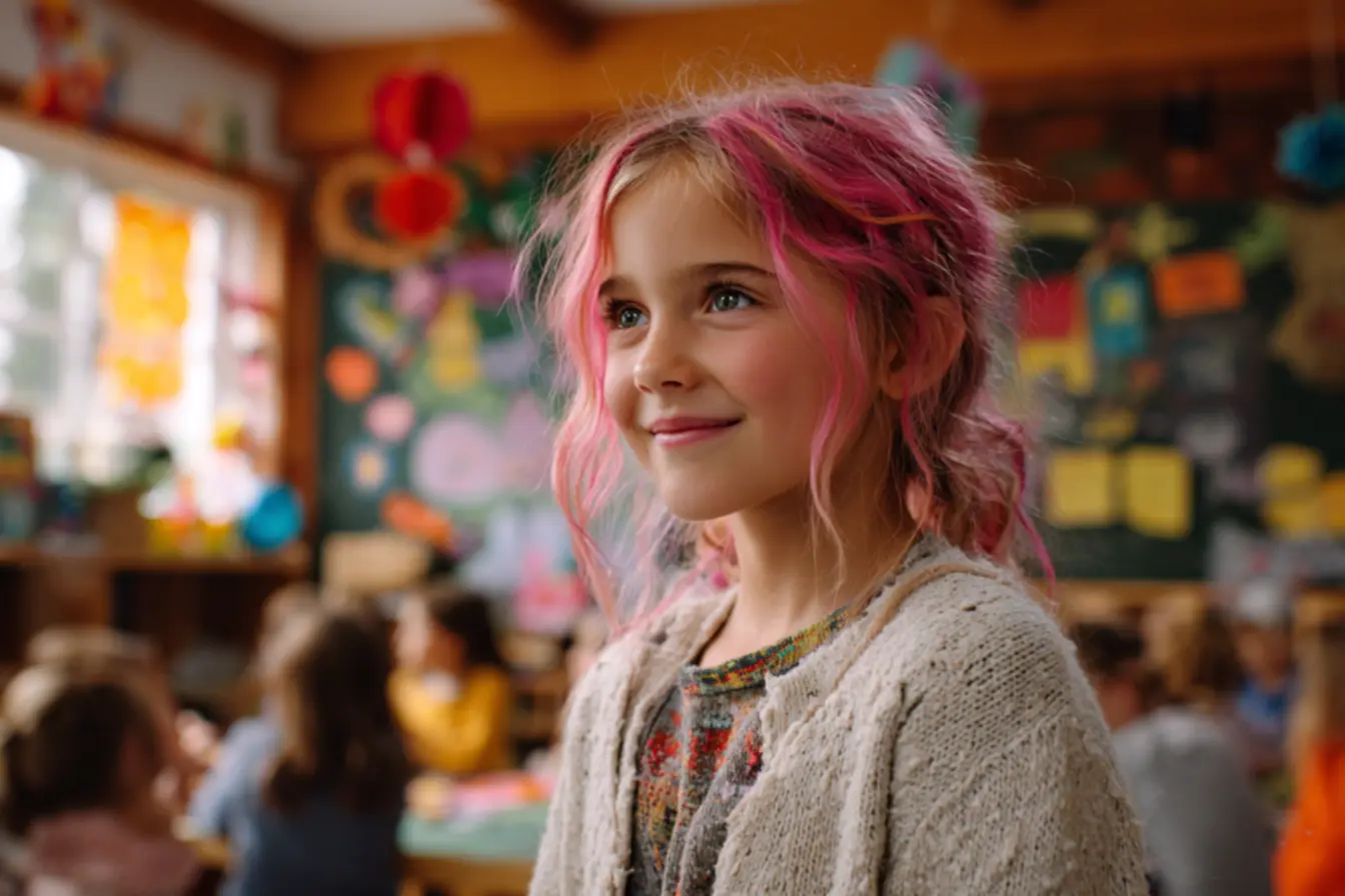 Mechas coloridas em cabelo de criança