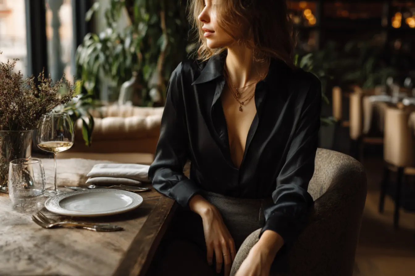 Vestido midi marrom sofisticado combinado com acessórios dourados para aniversário