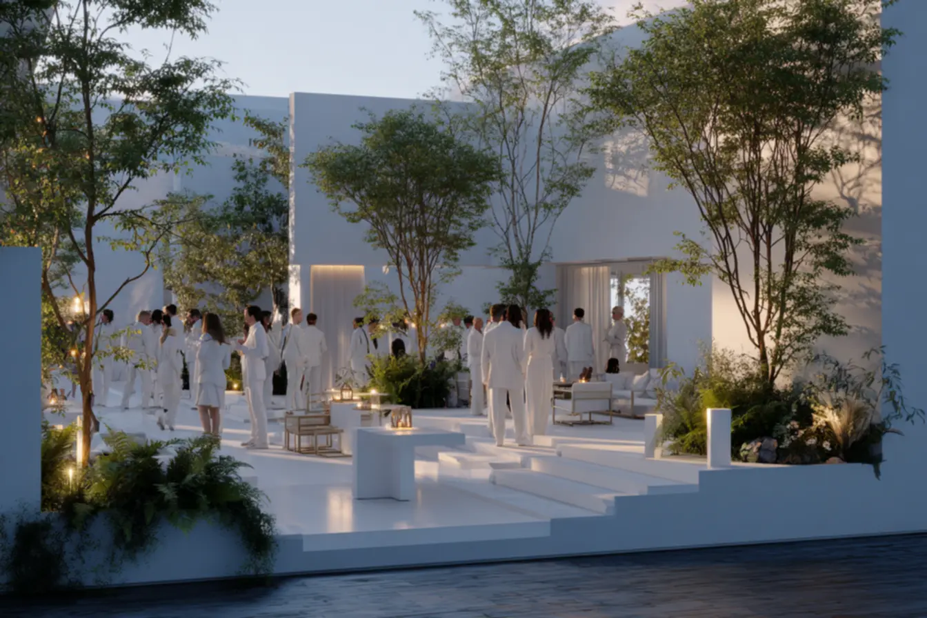 Decoração sofisticada para festa branca com iluminação em 2026