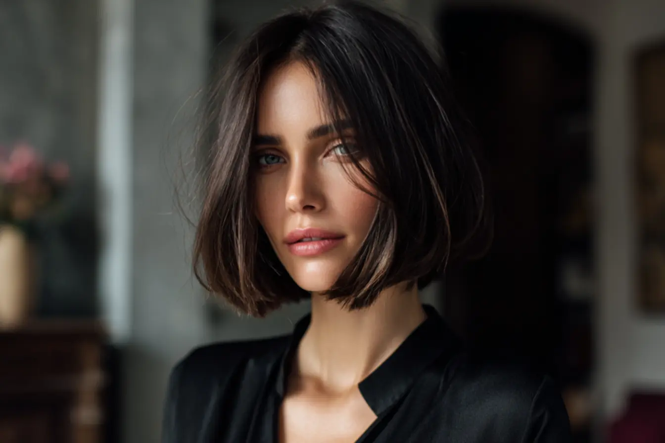 Mulher exibindo long bob liso com pontas levemente repicadas, proporcionando movimento natural.