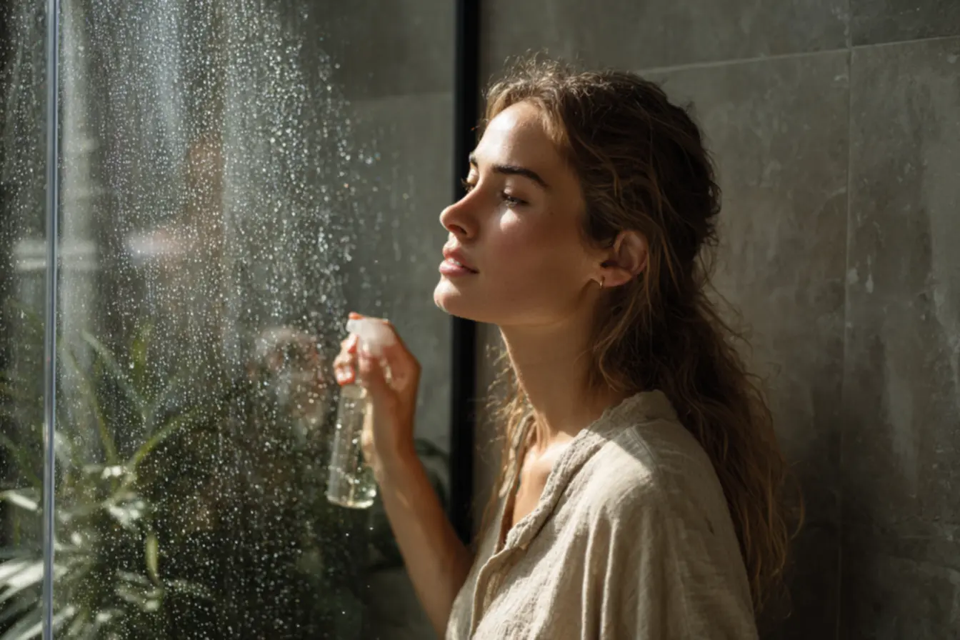 Comparação entre box de vidro manchado e box limpo após uso de vinagre