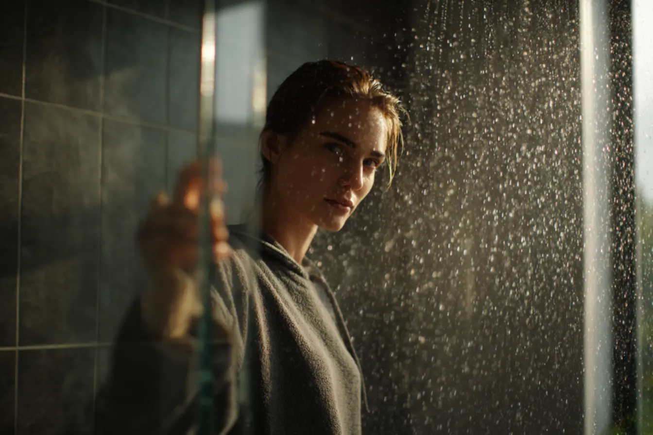 Box de vidro limpo após mistura caseira com vinagre para remover manchas