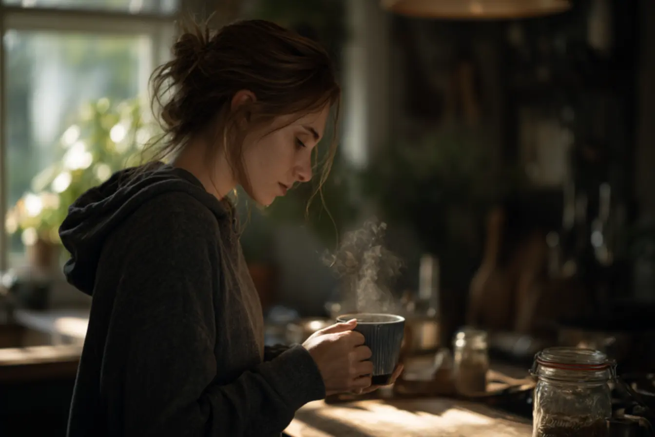 Pessoa fazendo gargarejo com água morna e sal para aliviar garganta irritada