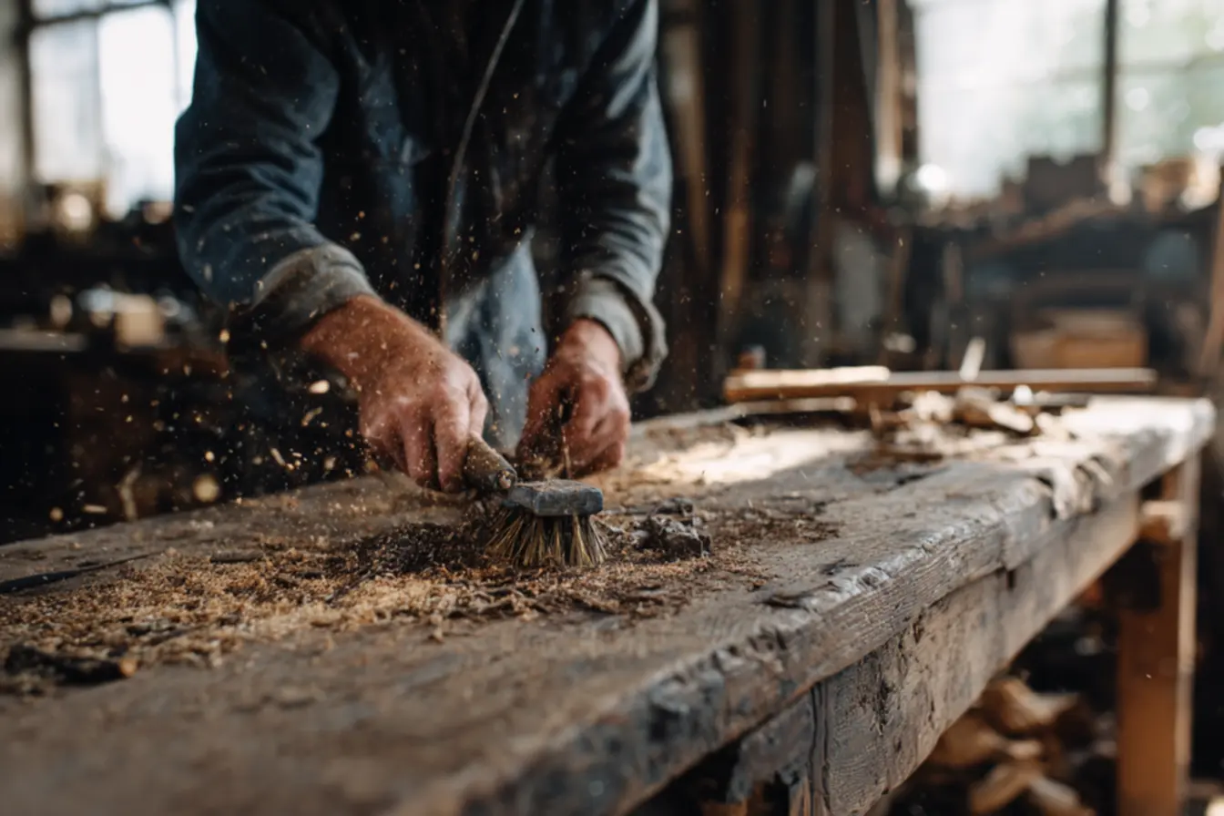 Lixamento e escovação de metal enferrujado para recuperar ferramentas e estruturas