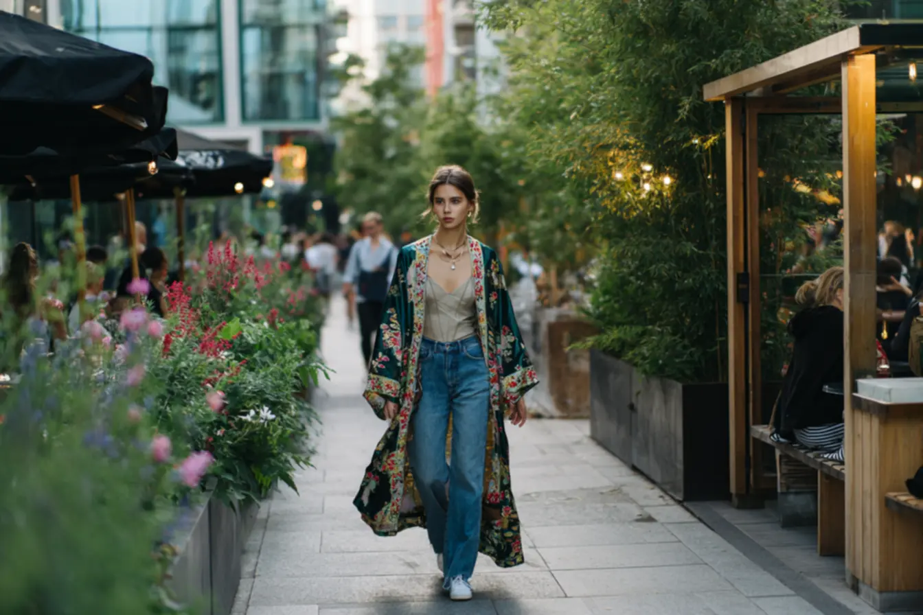 Kimono leve e fluido em um look moderno