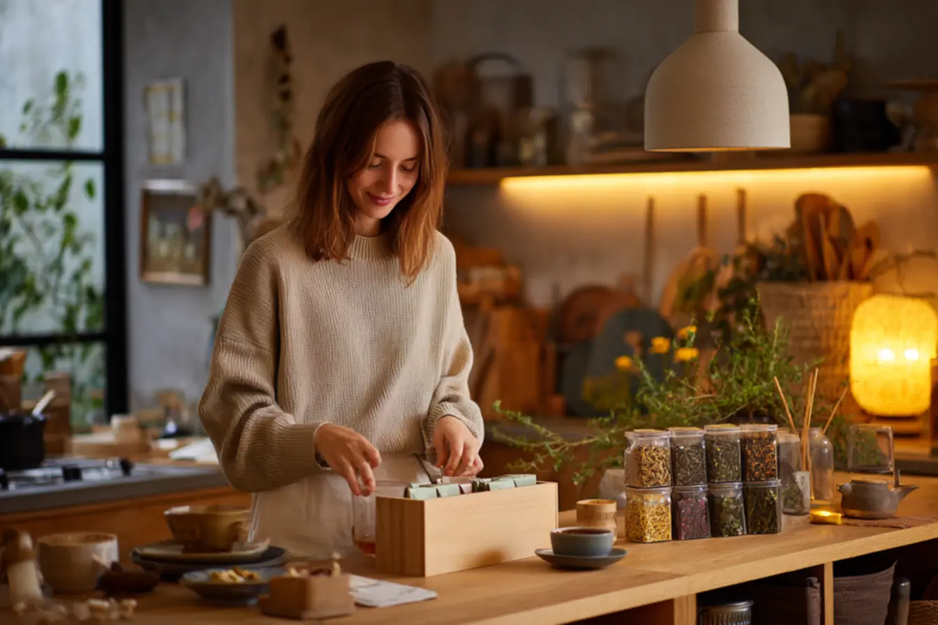 organização de sachês de chá em gaveta planejada para rotina prática
