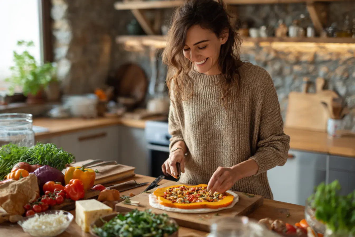 Passo a passo de preparo da base de pizza de abóbora sem farinha no forno