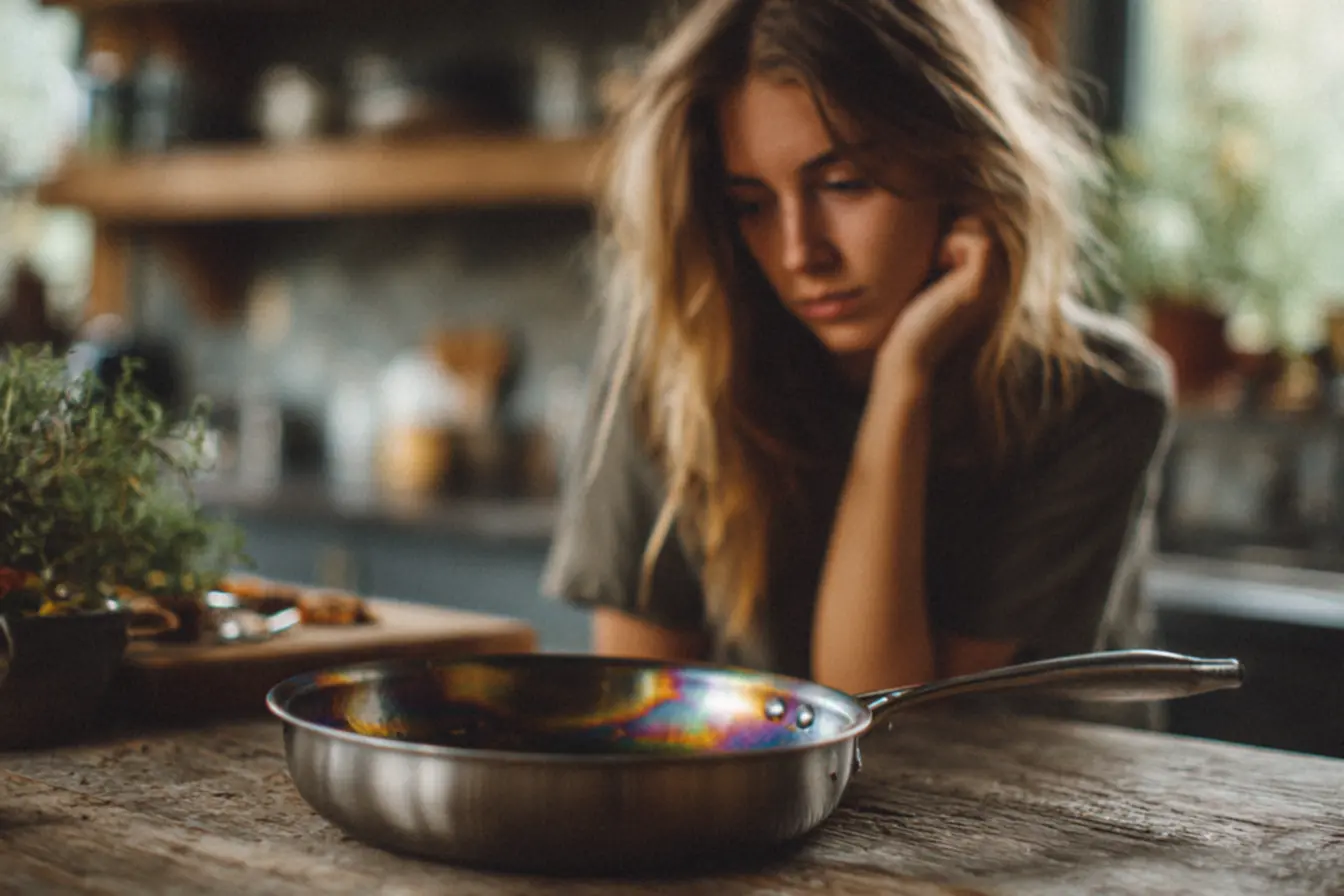 Panela de inox mudando de cor no fogo e sinais de uso correto na cozinha