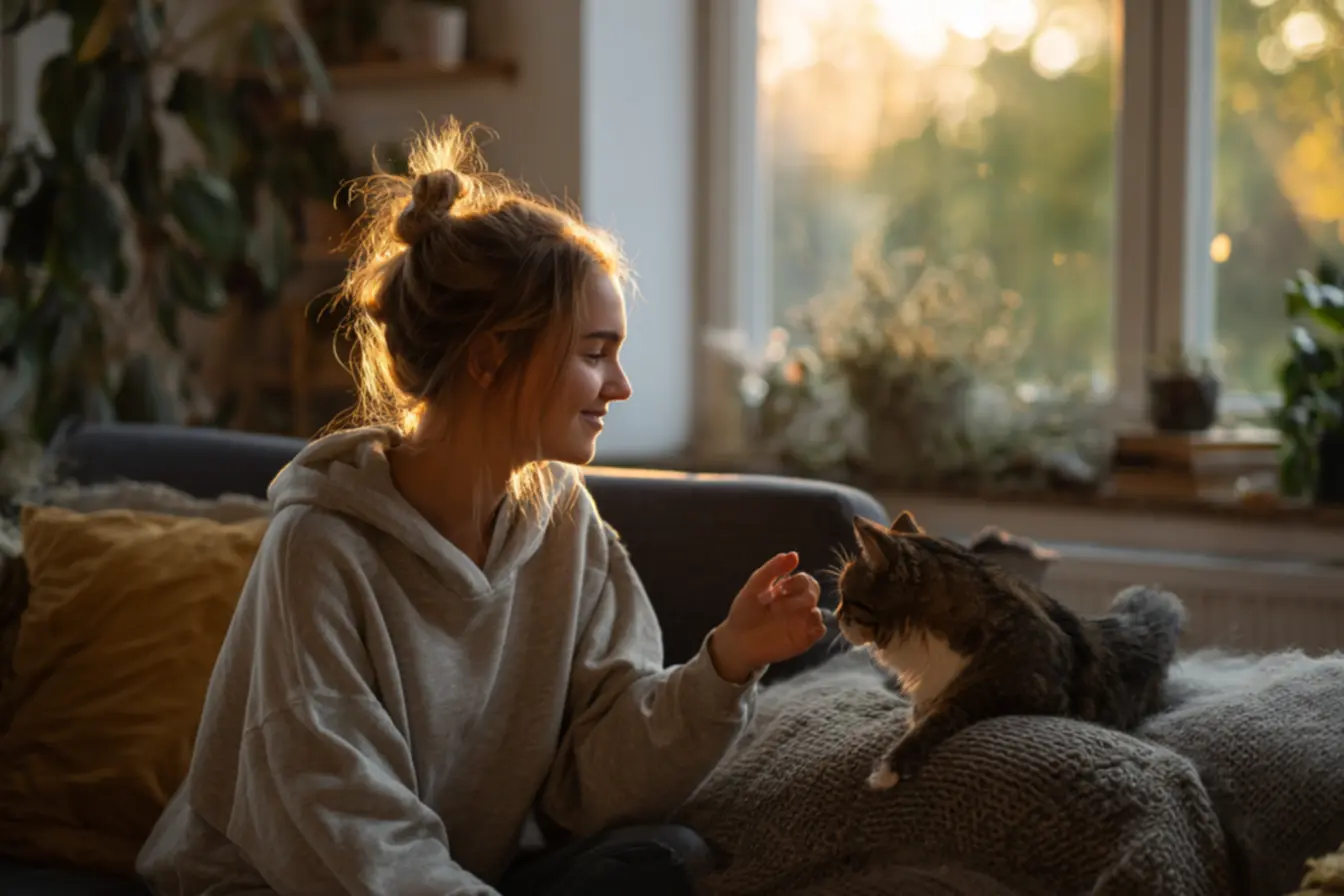 Gato recebendo carinho na cabeça e demonstrando relaxamento antes de atingir o limite de estímulos