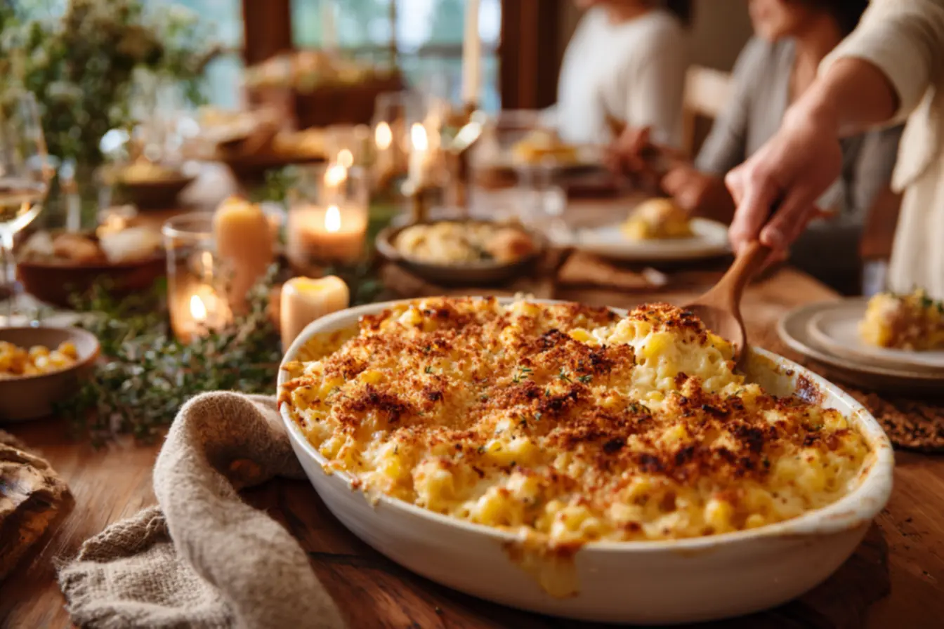 Macarrão tipo penne com molho de queijo cremoso sendo preparado em uma panela, mostrando a textura do molho