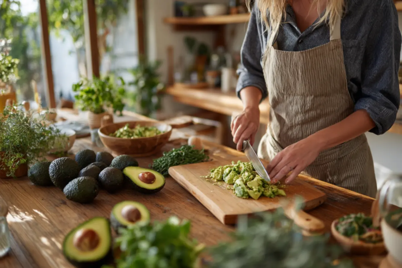 Abacate em cubos, cremes doces e pastas salgadas para refeições versáteis