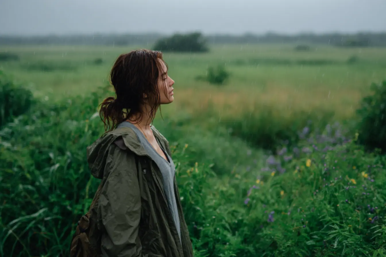 Gotas de chuva caindo no solo, destacando a importância da geosmina na comunicação do ecossistema