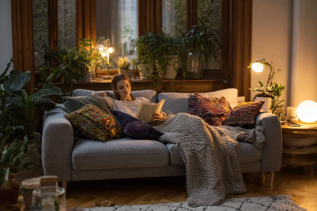 decoração com sofá cinza moderno em sala de estar aconchegante