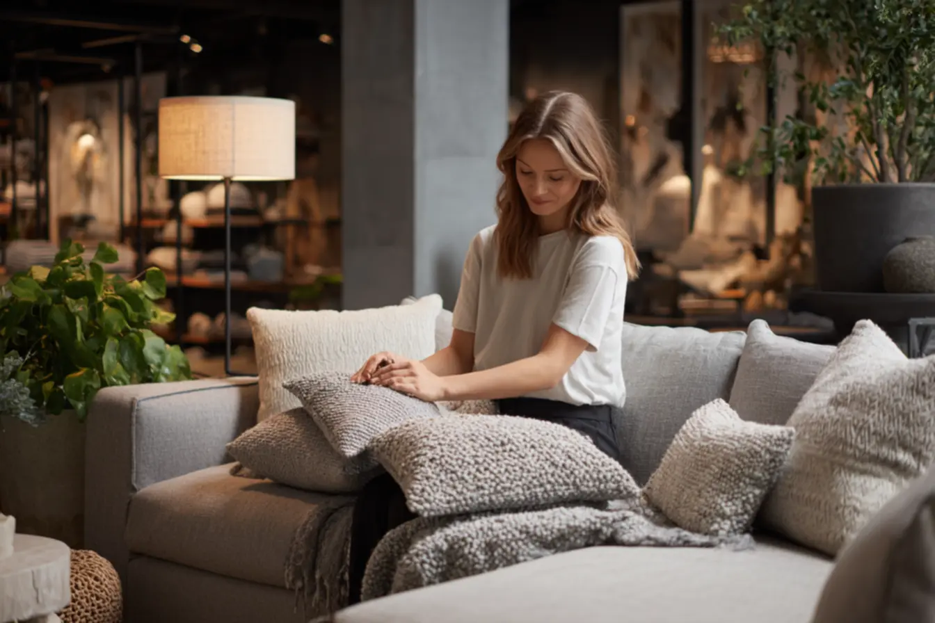 mesa de centro em madeira ao lado de sofá cinza em sala contemporânea